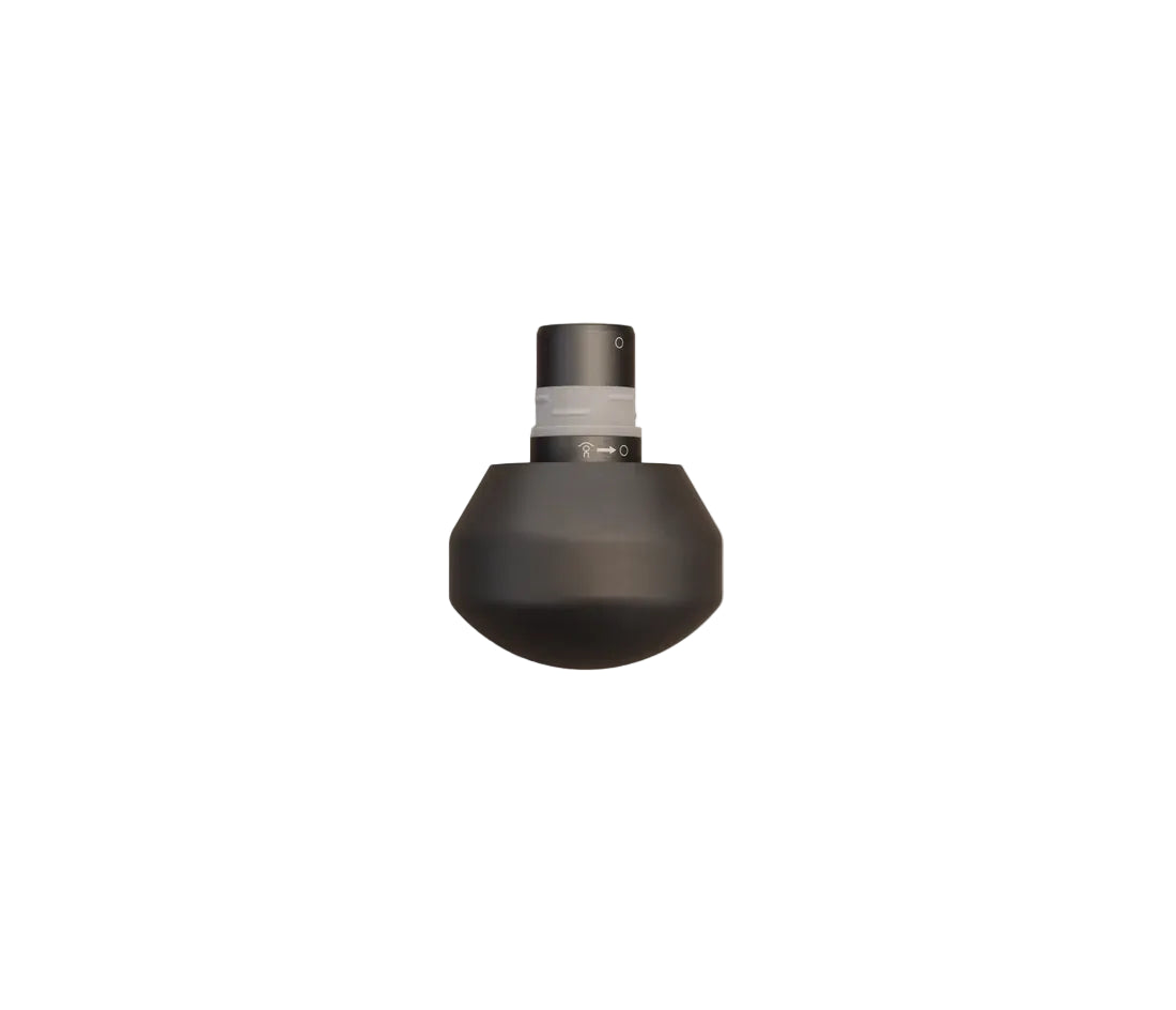 Black massag gun dampener pus attachment lamp on a white background

